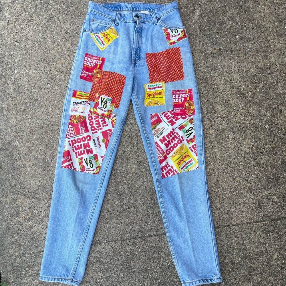 Rare one of a kind Vintage orange tab patchwork embroidered Levi’s